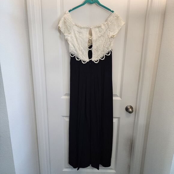 Jessica McClintock Gown Black Cream Empire Lace Cut Out Formal Prom Long 12 Vtg - Picture 6 of 16